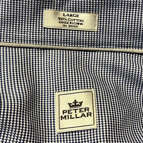 Peter Millar Button Front Shirt Men's Large Blue White Check 100% Cotton L/S - Picture 3 of 3